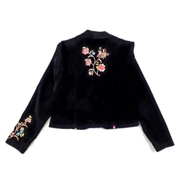 Bisou Bisou Black Small Wale Floral Embroidered Corduroy Jacket Womens Large - Picture 7 of 10